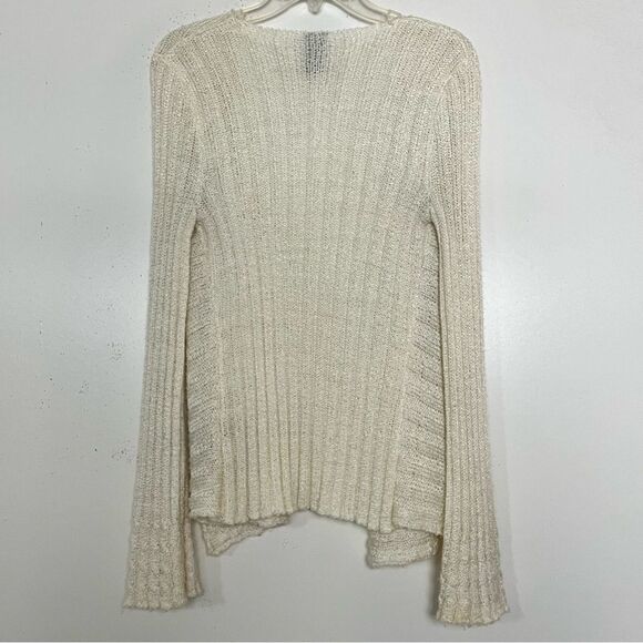 Ali Miles Crochet Open Front Cardigan Sweater Cable Ribbed Knit Cream Size Small - Picture 5 of 8
